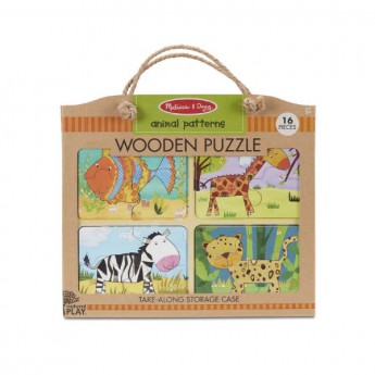 Dřevěné puzzle deskové na cestu Zvířata 16 ks