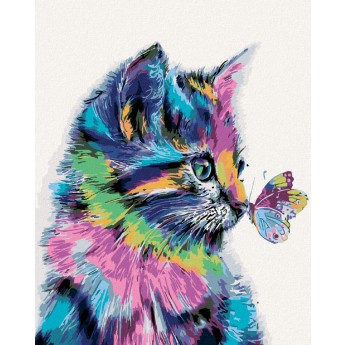 Malování podle čísel - Kočička s motýlkem, bez rámu