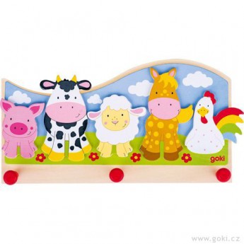 Dětský věšák ze dřeva – zvířátka na farmě