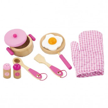 Dětské dřevěné nádobí - snídaně růžové