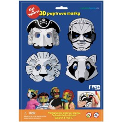 3D papírová maska pirát, superhrdina, lev, mýval