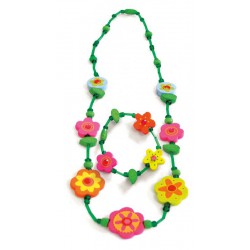 Souprava náhrdelník a náramek - Zelený s květinami