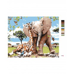 Malování podle čísel - Žirafa a sloník, na rámu