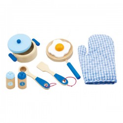 Dětské dřevěné nádobí - snídaně modré